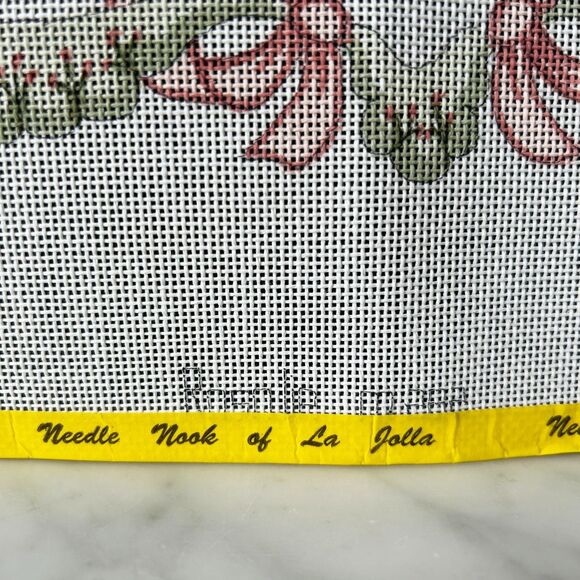 Rosalie Hand Painted Needlepoint Canvas Red Bows Berries Greenery M282-12" x 14" - Picture 3 of 6